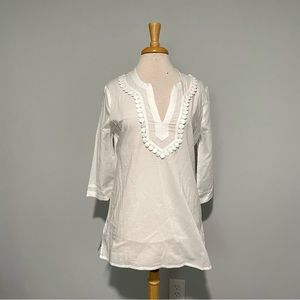 NWT J Crew Factory White Pom Pom Blouse Top size M